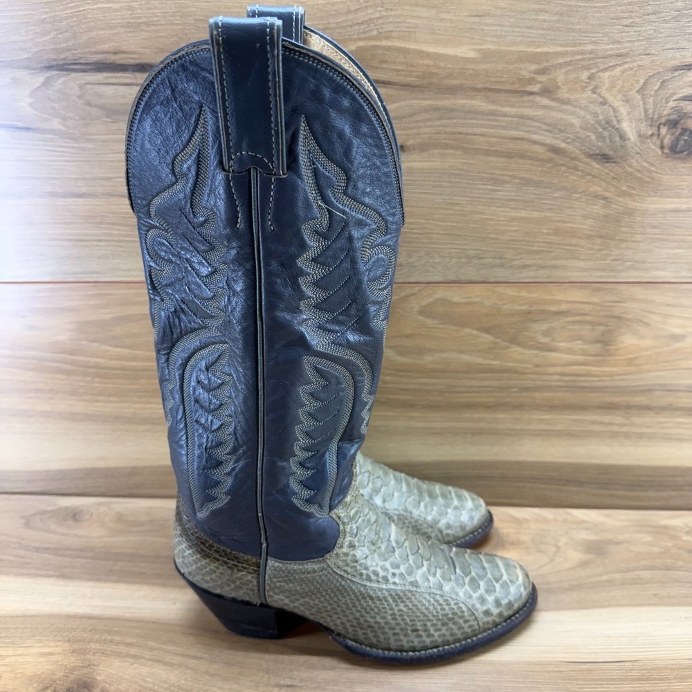 Justin Vintage Snake Boots Womens 5 B Gray Green Western Rodeo‎ 4664 Coastal USA